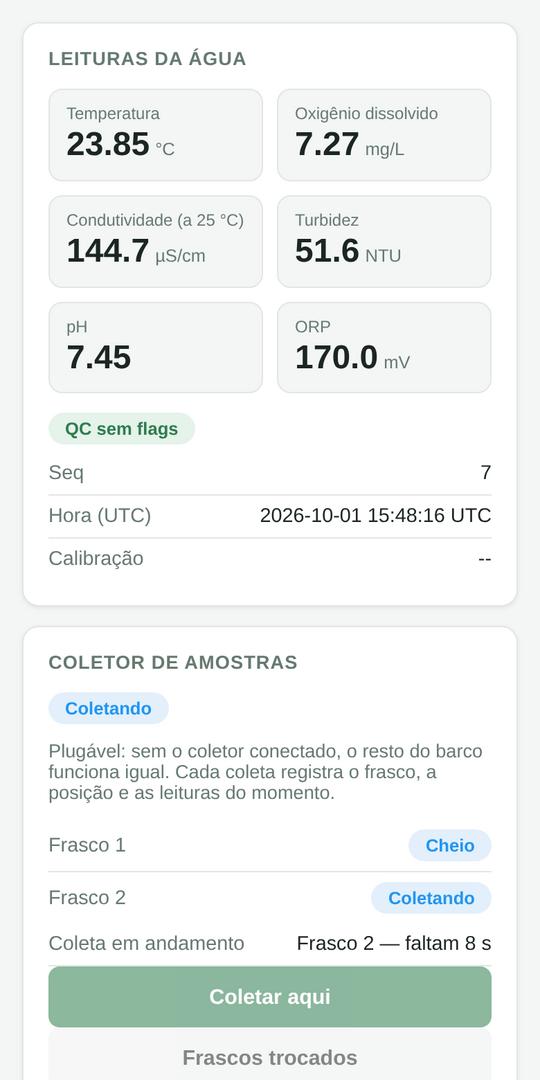 Tela com as leituras dos sensores e o botão de coletar